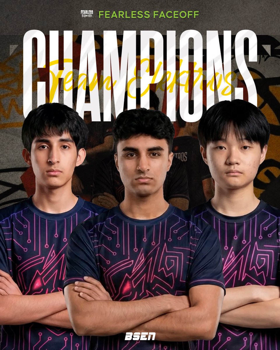 OfficialBSEN's tweet photo. THESE ROOKIES ARE FEARLESS. 🐐

@TeamElektros reverse sweep KDS and claim the title as Fearless Faceoff Champions! They’ll be taking home the lion’s share of $5,000. 

#BSC26 #NA https://t.co/QoDRR3TwX8