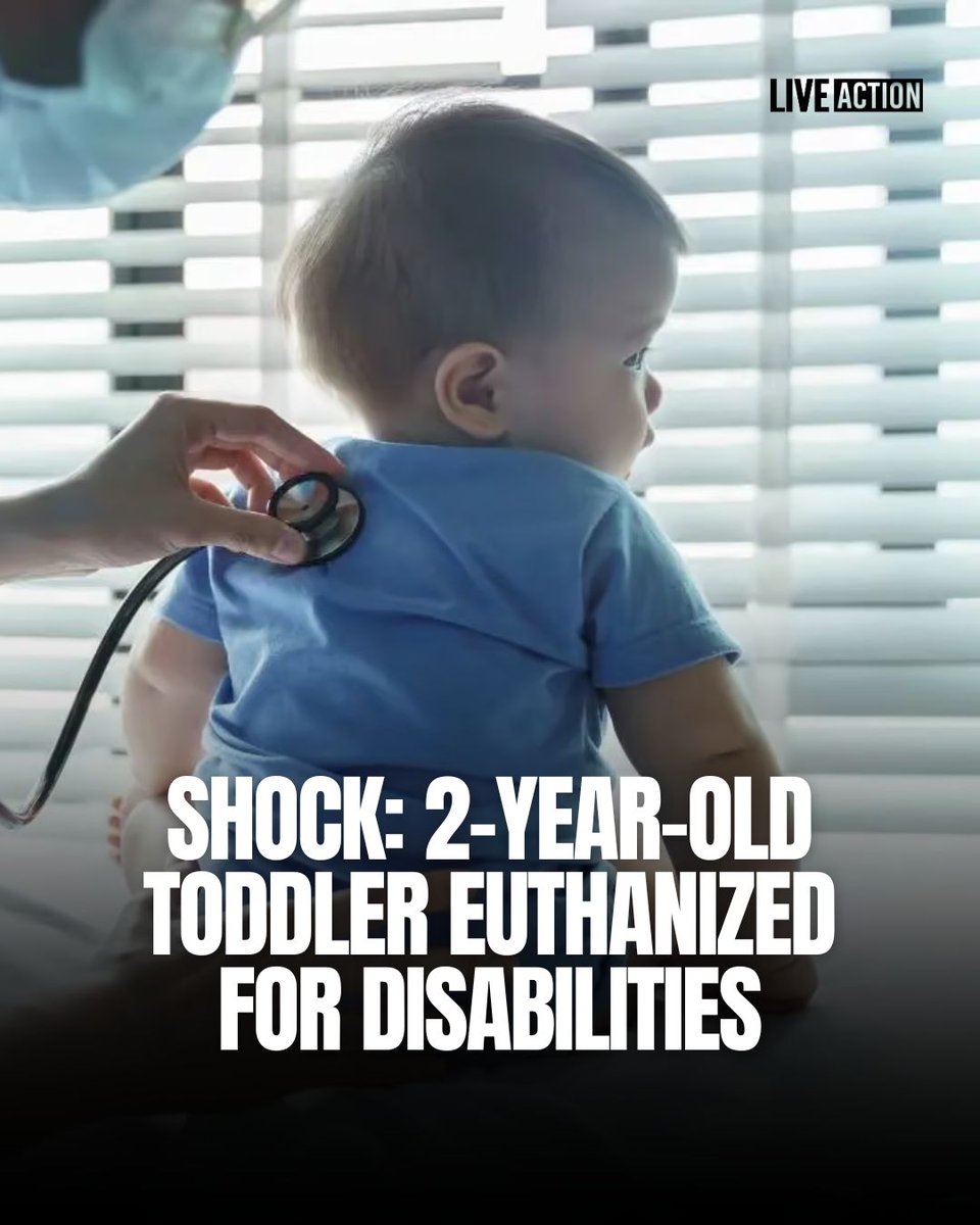 LiveActionNews's tweet photo. A toddler was euthanized in the Netherlands for the first time.

For being disabled.

This child was born prematurely, developed cerebral palsy, was diagnosed with epilepsy, was visually impaired, had a developmental delay, and would be dependent the rest of his life.

He was severely disabled, but he was not dying.

This child's disabilities were not the problem.

The society that would rather put him to death than care for him is.