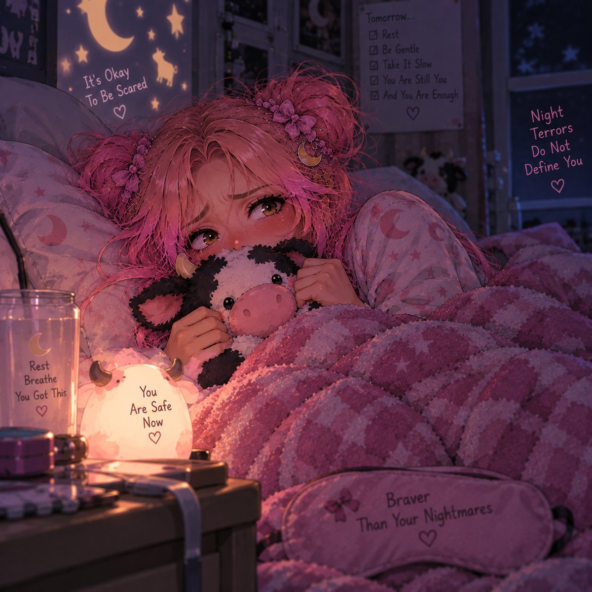 Odette_DeLune's tweet photo. Lately I've been having night terrors again. It's likely the stress of moving house and then the injury on top of it but it's still not fun. And because I'm an adult, doctors don't listen to me about it. Do whatever you need to make yourself feel safe, little stars 🌟🩷 https://t.co/mt7O7qXEDq