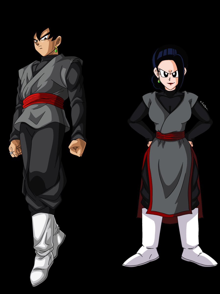 Shooting_StarZi's tweet photo. Just as a promised, here is Chi-Chi Black and her counterpart Kurai! I decided last minute to redesign Chi-Chi due to liking her first design better so her height diff with Goku Black will be outdated, but regardless, here they are! #Zamasu #GokuBlack #dbs #dbz #dragonball #dboc https://t.co/SuFAlR0AZI