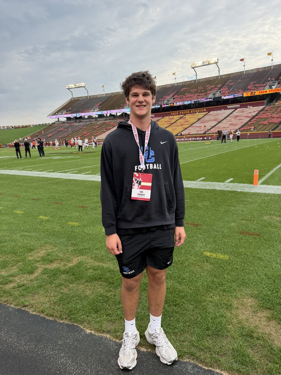 daxchancey's tweet photo. Thank you for having me out for a game day visit @CycloneFB ! Had an amazing time. @CoachHeck_ @Coach_Roehl @CoachACalcutta @wattup_alex @COACHJJ_CYCLONE @RecruitDCFB @CoachStandley @CoachEmbrey_ @HScarJr2 https://t.co/BrRKkjiVxw