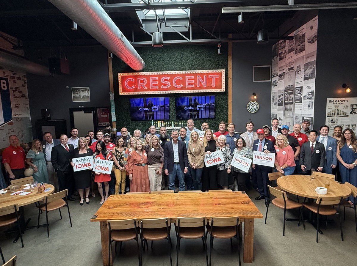 hinsonashley's tweet photo. What an amazing crew in Des Moines this afternoon! This campaign is powered by Iowans who care deeply about our values and our state — and are showing up to fight for its future.

Josh Turek voted to let kids change their gender at school without their parents knowing and to give taxpayer-funded benefits to illegal immigrants. And he wants to repeal tax cuts that are putting more money back into Iowans’ pockets.

Iowans want common sense — not Turek and Schumer’s liberal agenda.