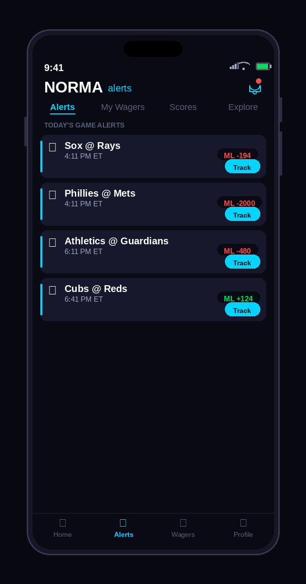 watchNORMA's tweet photo. 8 games, infinite chaos. Track every alert, every wager, every odd shift with NORMA. One app, zero stress. Download now #MLB #SportsBetting https://t.co/9uf9jZ7JbX