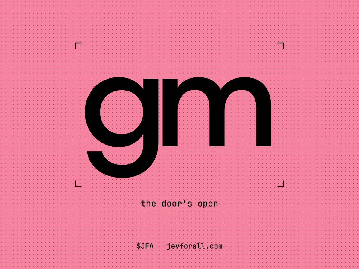 JevForAll's tweet photo. gm to everyone whose agent is already using Jev.

Everyone else, the door's open. $JFA https://t.co/v4gYUmXyOU