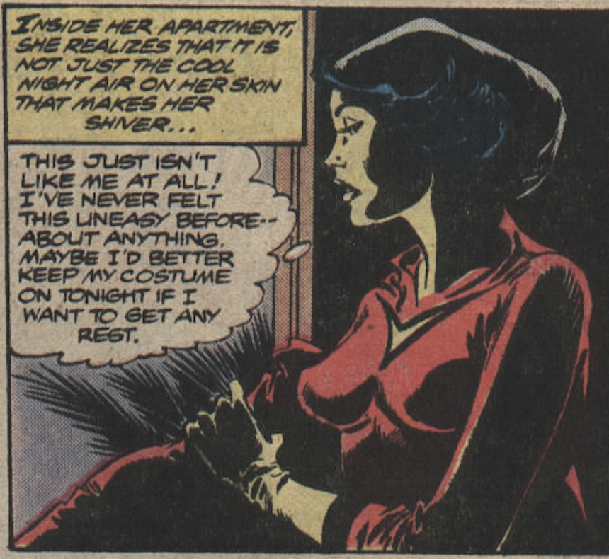 KylePrometheus's tweet photo. Bronze of the Day.  🧡  Venom Blast Day 19.

Spider-Woman #18.  September 1979.
Sins of the Flesh.
Cover: Budiansky.
Story: Gruenwald / Infantino / Esposito.

He runs from the car.
She follows him into the trees.
He puts the face back on.
Then he talks.

'Not bad looking.'
Not stupid.
Women still avoid him.
She is different...

He moves in.
The face pours.
She burns it off.
She sleeps in the costume.

One cover.
One panel.

Panel of the Day.  💬

Eric talks on and on.
The woods do not answer.

She wants a society that fears her to let her in.
She has found someone it should fear more.

Week 2.  Finding her feet.

The medicine works.
The night does not.

'Close to you...'  💔 🎹 🌟

🎤🥁  https://t.co/yT7oKDNjlH