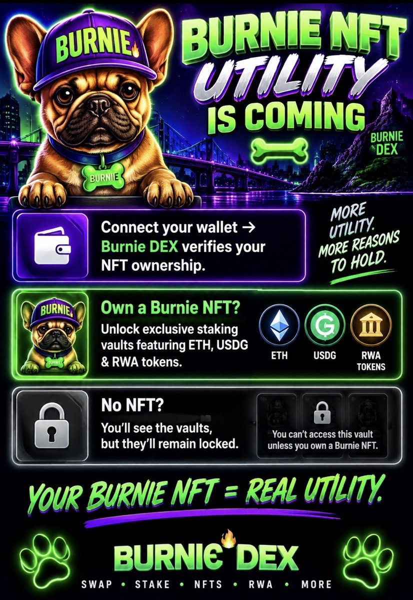 Burnie_dude's tweet photo. UTILITY CREATED For THE NFTS!!🚀🚀🚀🔥🔥🔥👀

@Burnie_Dex 
@BurnieGurl 
@RobinhoodCrypto 
#cryptocurrency #nft https://t.co/AENIHXDUbp