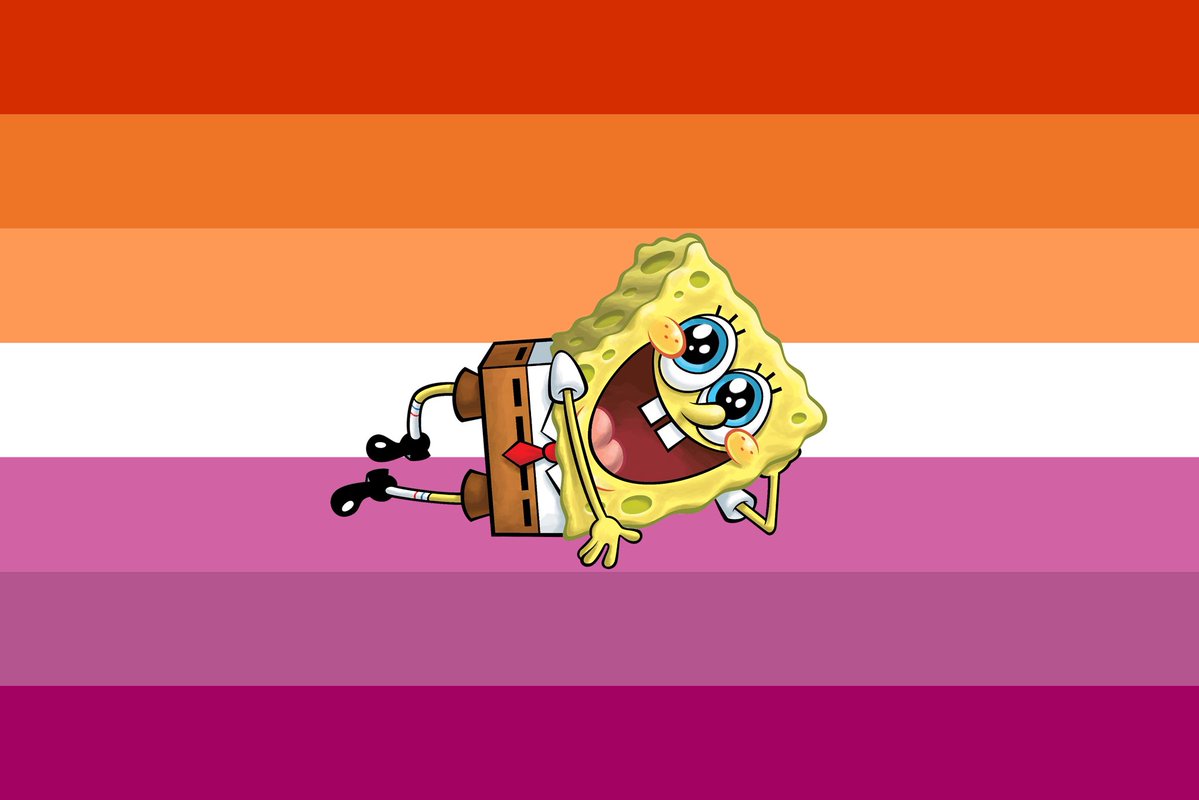 joongpuri's tweet photo. Pride flag for Lesbians who like SpongeBob https://t.co/YTx6zlWvyg