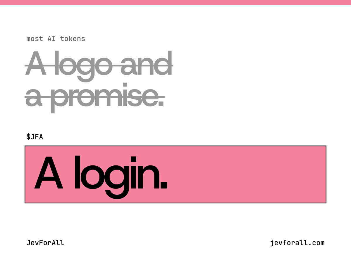 JevForAll's tweet photo. Most AI tokens are a logo and a promise.

Ours is a login. Connect, sign, and you're using the model. https://t.co/CKnFHagJjZ