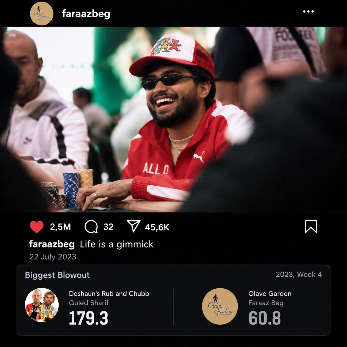 begchoke's tweet photo. 🚨 JUST IN: Faraaz was asked about his historic 118.5-point loss to former league member Guled in 2023. Faraaz simply laughed at the screenshot.

Guled would then go on a record-breaking 9-game losing streak. (@formulabeggg) https://t.co/lTOoD5db71