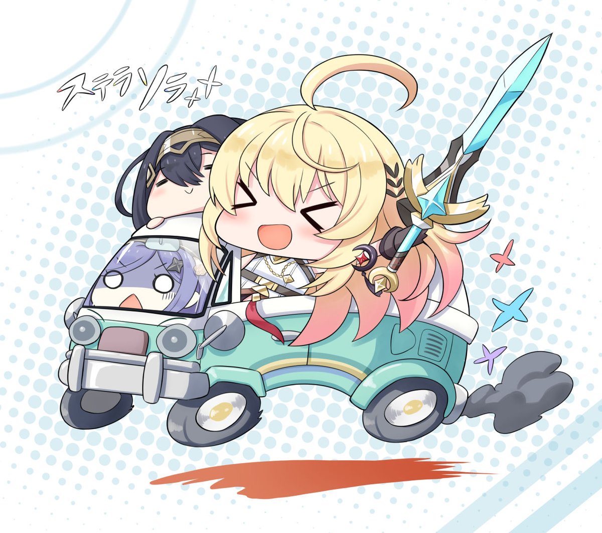 yoshiwo999's tweet photo. ステラソラってサービス開始前のイラストからバス（オアシス号）に乗っていろんな地方に訪れてその先で物事が起こったり他のキャラと知り合っていくような旅をするロードムービー的な物を想像してたんだけど物語開始してすぐ「オアシス号盗難」でそんなことは無かった☺️ https://t.co/jbjMDRvRwW