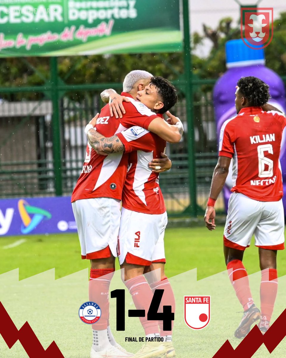 SoyMiguelParis's tweet photo. ¡Goleada del León 🦁 en Valledupar!

#AlianzaFC 1️⃣-4️⃣ #SantaFe 🇮🇩

⚽️: Alexis Zapata (29’), Nahuel Bustos (32’ y 75’) y Hugo Rodallega (90’+3)

🔜 Cali, el martes 22 de septiembre a las 8:00 p.m., en el El Campín, por la fecha 12 de la #LigaBetPlay 2026-II ⭐️. https://t.co/5aMfWs097O