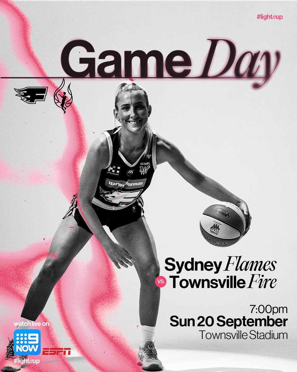 TheSydneyFlames's tweet photo. ๐ Ready to roll again - it's Game Day!
It's time for Round Two of Townsville Tip Off action:
๐ Flames v Fire
๐ 7pm
๐ Townsville Stadium
๐บ 9Now or ESPN via Disney+
#lightitup #WNBL27 https://t.co/U9mc0sGf9a