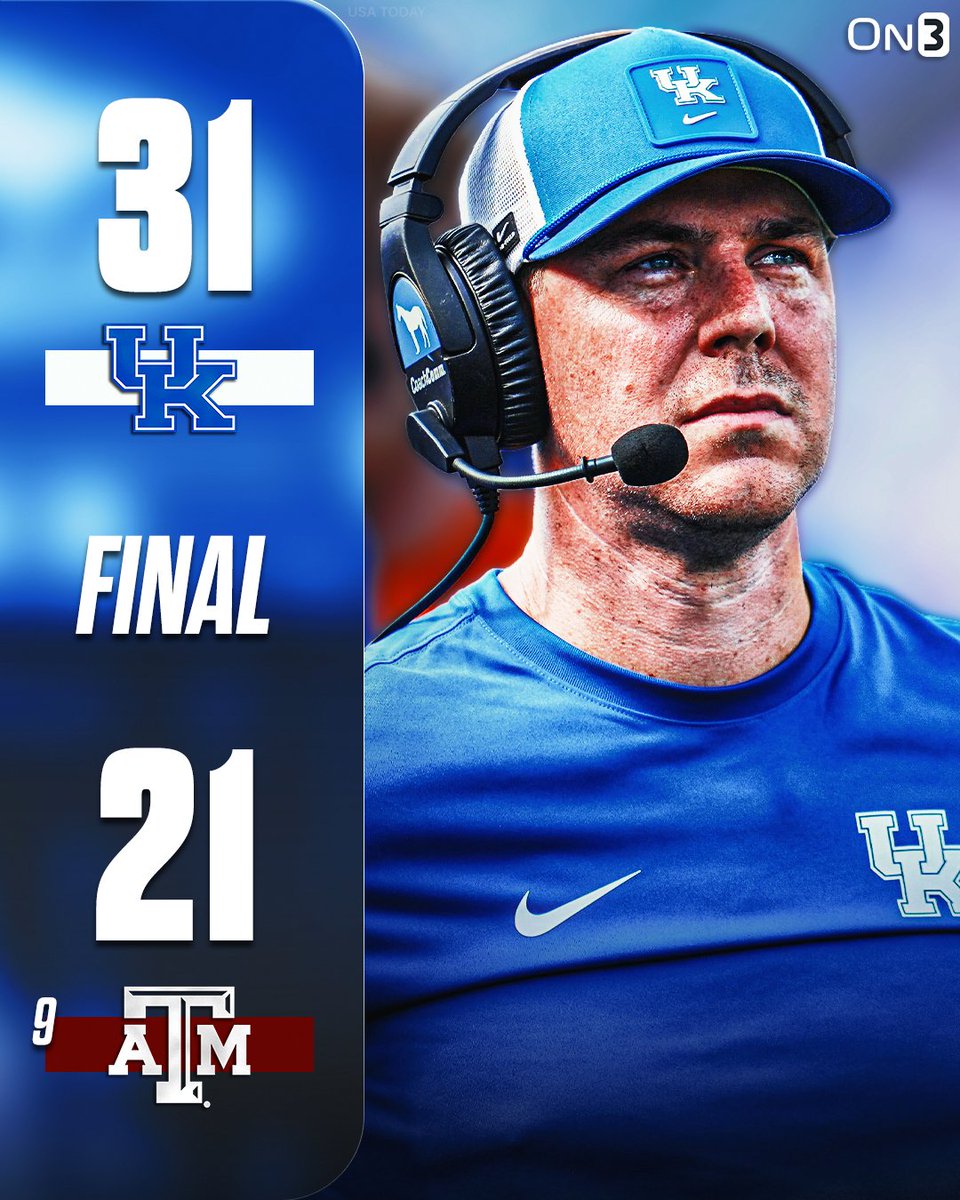 On3's tweet photo. KENTUCKY STUNS NO. 9 TEXAS A&amp;M IN COLLEGE STATION🤯

https://t.co/swGgplij5o https://t.co/CxQgxAcGJ8
