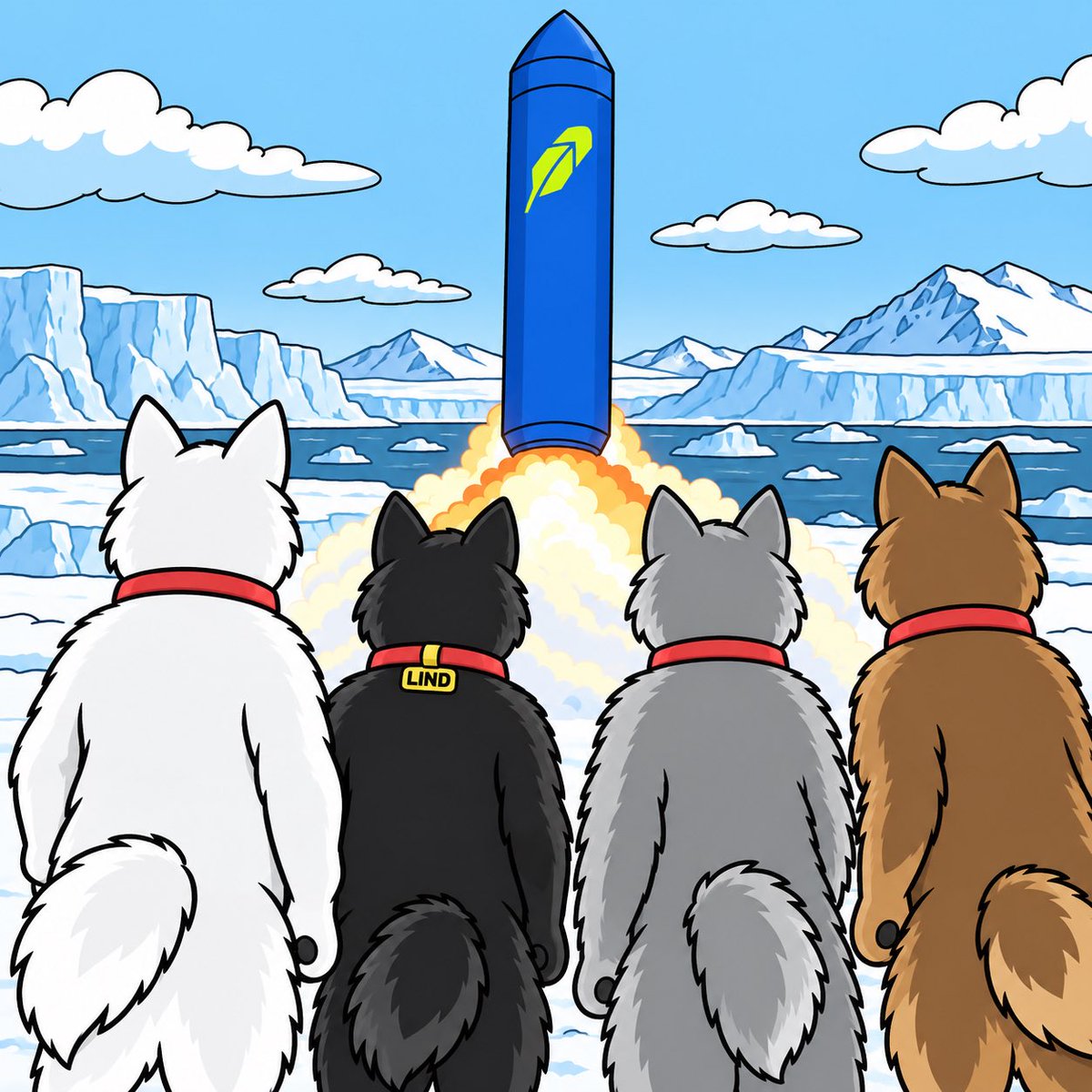 linodogeinu's tweet photo. Four dogs watched the launch — only one knew how far this thing could fly. https://t.co/Mh1jAJX97q