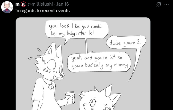 abyss_gmd's tweet photo. matter of fact, the "cub art" isnt even cub, this one in specific explicitly states they are adults (I literally went through the account to check after i made this tweet, and this is full of shit too) https://t.co/0pya8Zfn8K