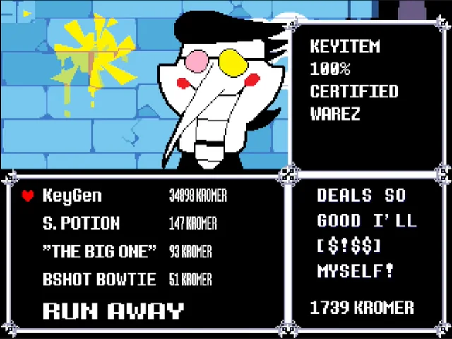 Patovideos's tweet photo. @AuderRegbong I think it's a different artstyle, just like you wouldn't say Spamton, Gerson or Rouxls are different character because they don't look exactly like their shop sprites.
The characters and world seem to take a more detailed look inside of shops. https://t.co/yPBeYzqMVD