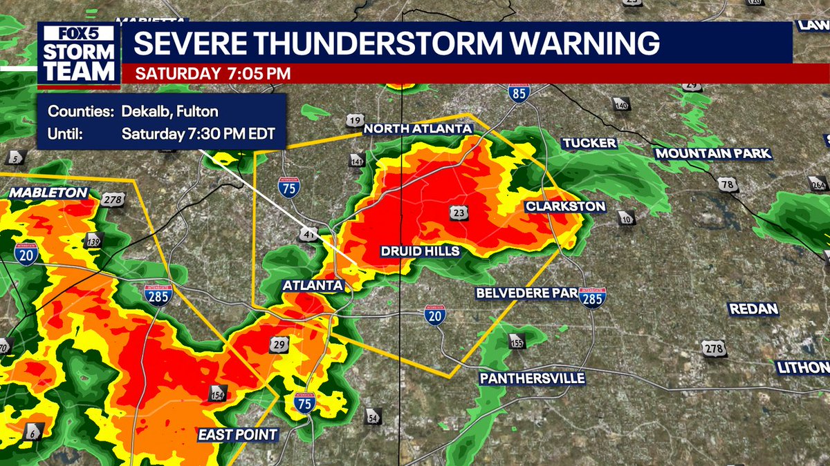 JoanneFOX5's tweet photo. A Severe T-Storm Warning has been issued for Fulton, DeKalb until 9/19 7:30PM. https://t.co/H7ktxOaoWw
