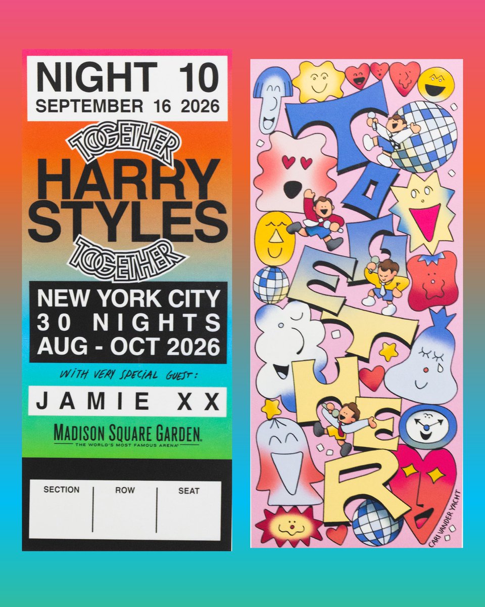 TheGarden's tweet photo. Week 4's joyful commemorative ticket set designed by New York based illustrator and animator, Cari Vander Yacht 🎟️💖 https://t.co/dj8fM0rC02