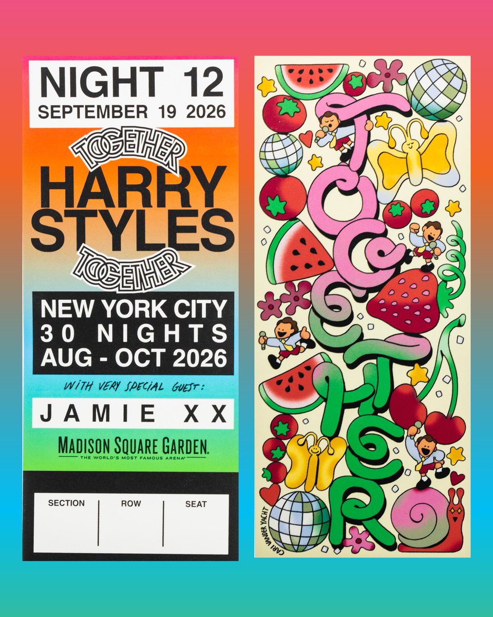 TheGarden's tweet photo. Week 4's joyful commemorative ticket set designed by New York based illustrator and animator, Cari Vander Yacht 🎟️💖 https://t.co/dj8fM0rC02