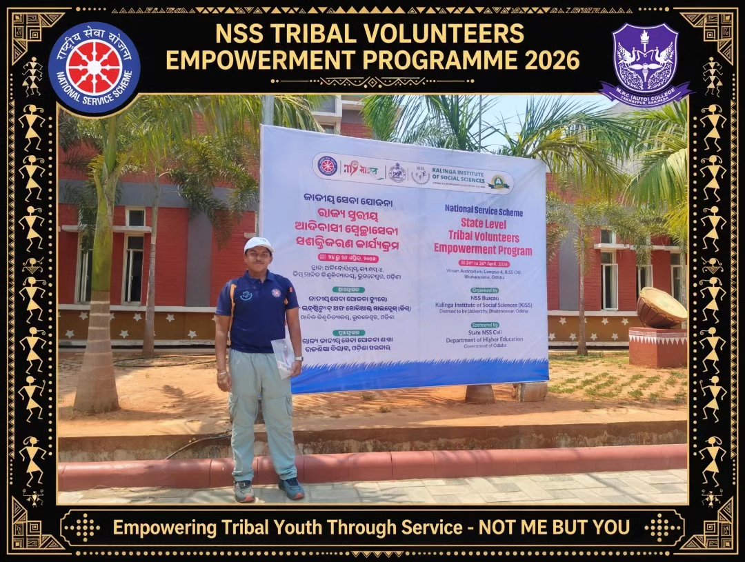mpcautonsswing's tweet photo. Congratulations to MPC NSS Wing Volunteer Tapan Kumar Soren for successfully completing the NSS Tribal Volunteers Empowerment Programme at the University level.
A journey of learning, growth, cultural understanding, and empowerment. 
Wishing you many more achievements ahead! https://t.co/1d2Tg2lh20
