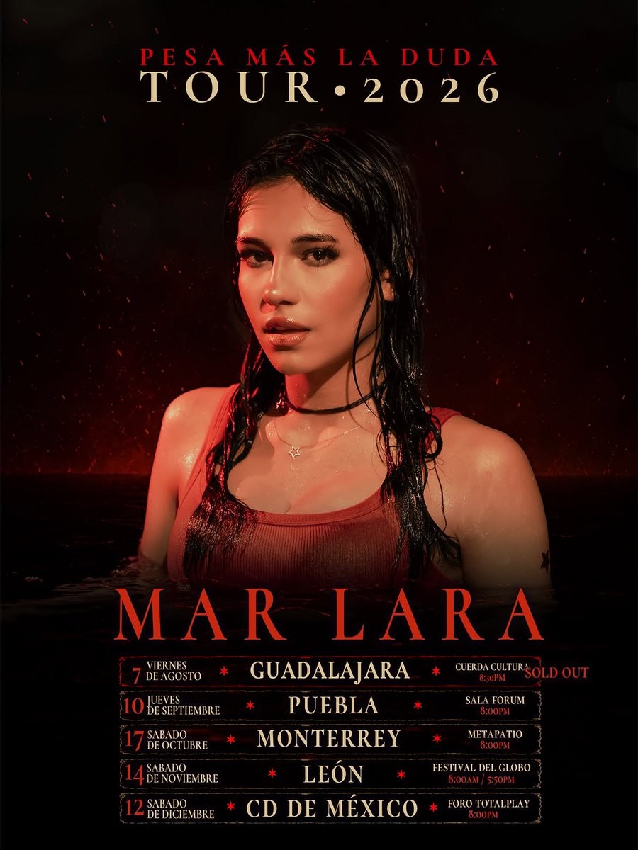 RadioDisneyMX's tweet photo. ¡“Pesa Más La Duda Tour” sigue creciendo! ❤️‍🔥

@MarLara_Oficial suma nuevas fechas a su gira por México y ahora la CDMX también será parte del recorrido. 📍

La cita será este 12 de diciembre en el Foro Totalplay.🇲🇽💫

#RadioDisneyMéxico #MarLara https://t.co/Y2NE9xZExn