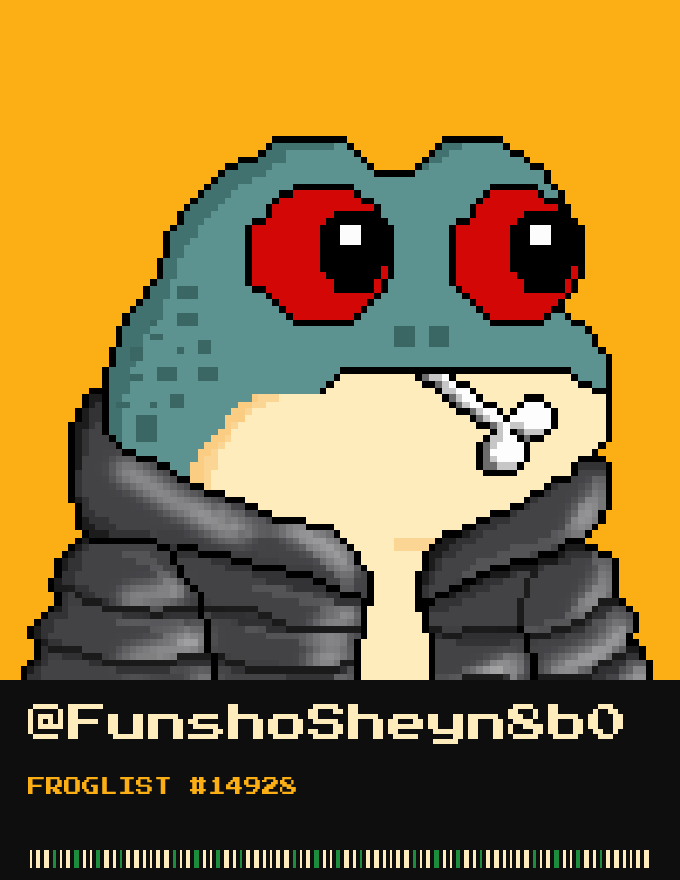 FunshoSheyn8b0's tweet photo. Just got on the @zecfrogs list 🐸
6,969 pixel frogs on ZEC. Free mint.
FROGLIST #14928 sealed. set your frog as your PFP to climb the list. #ZECFrogs $ZEC https://t.co/Iuh9Z2WUU3