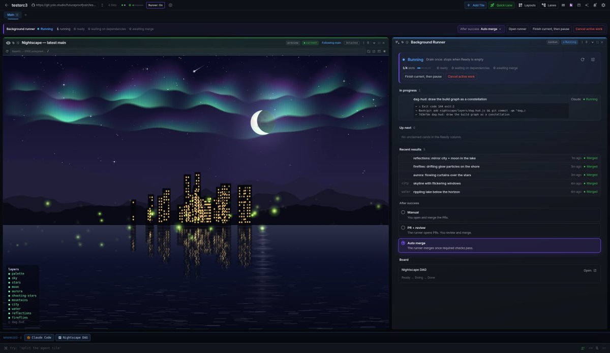 YoloLabsAI's tweet photo. We think in intent, not graphs or loops. YOLO Studio turns your Kanban board into agent orchestration.
https://t.co/wndMdgHmGY built from intent, orchestrated as a DAG.
#YoloStudio #Builtinpublic #Aiagent #Ai https://t.co/4jy9lQakLl