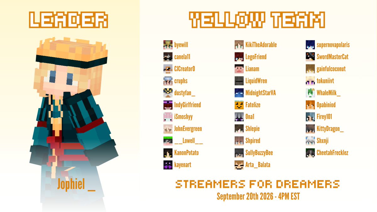 STR3AM4DR3AMS's tweet photo. CHALLENGERS ROSTER!
made by @MinnieTheFoxie 
Watch these creators tomorrow at 4pm EST and support sexual and domestic violence victims through donations or just being present! 
#streamersfordreamers https://t.co/KRXZfJjPfp