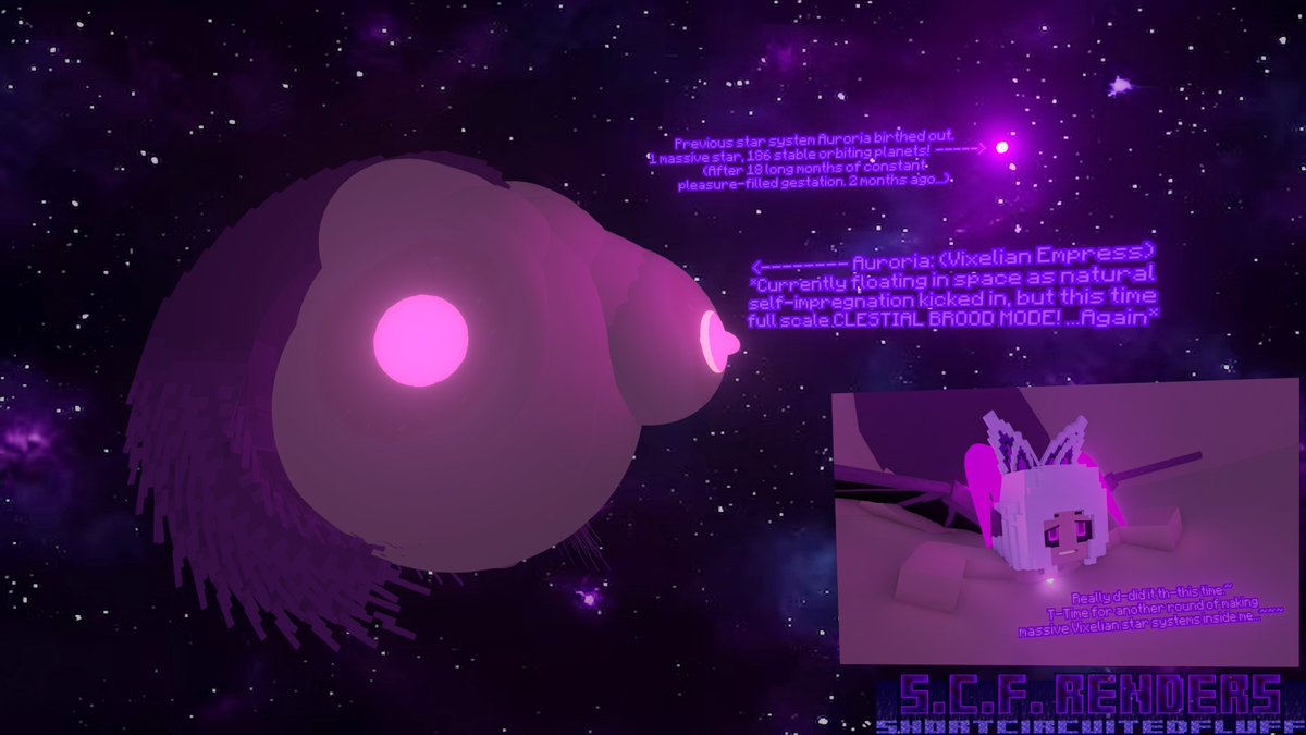 S_C_Fluff's tweet photo. Auroria is having a bit of a hyper cycle of self-impregnation, again. Not even two months after the last massive star system she popped out. Luckily, 18 long months of internal pleasure as she grows larger and larger, and only the first week in!

(New body rig by @RealAltStars) https://t.co/1nvHs1kHRe