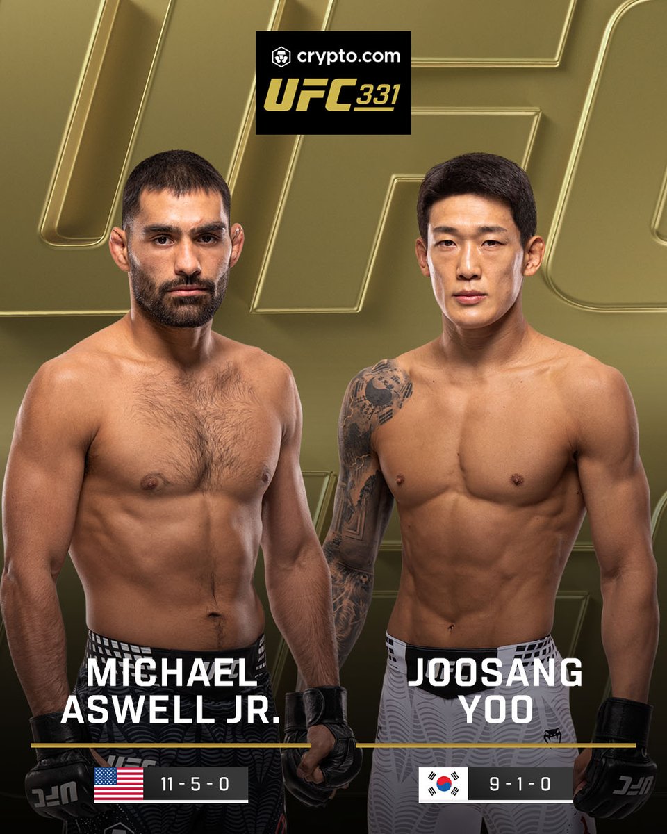 Action on the way 🔜

@​AswellMichael vs Joosang Yoo

[ #CryptoCom #UFC331 is LIVE NOW on @​ParamountPlus | 📺 <https://t.co/8H21hV5jnG> ] 
 [📷](https://pbs.tw