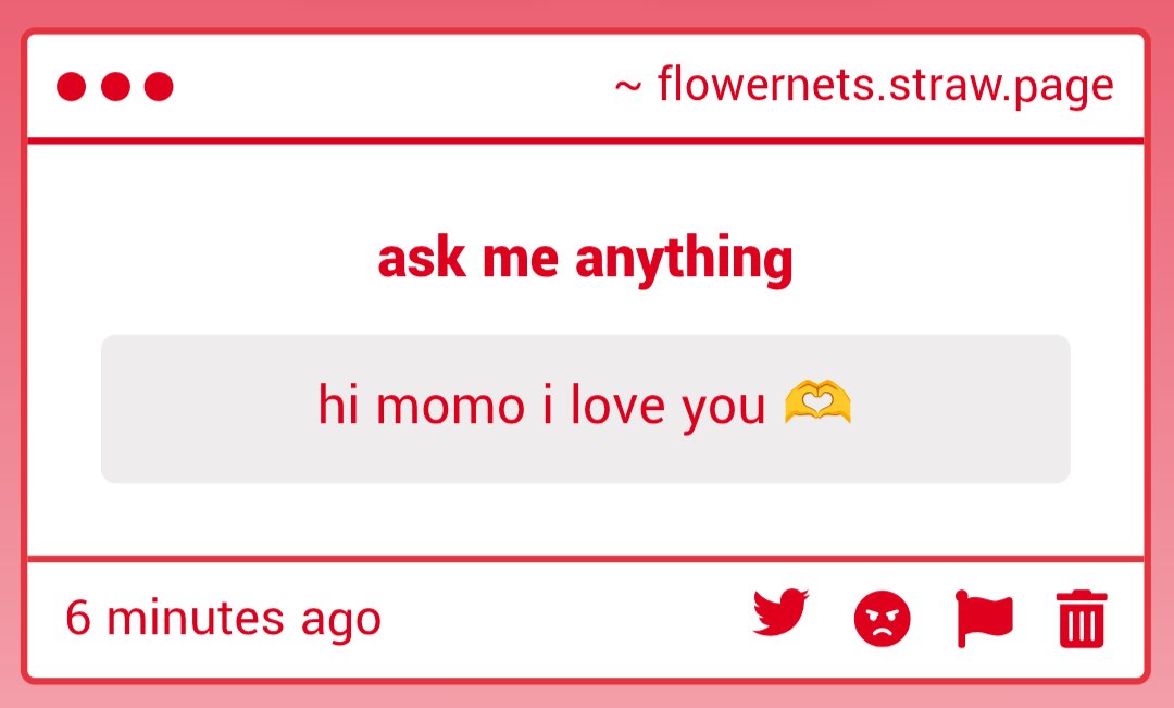 flowernets's tweet photo. "hi momo i love you 🫶" -> hi person i dont know bc its anonymous . lets kiss https://t.co/UeuIjX0icP https://t.co/eqJ0pTxrVF