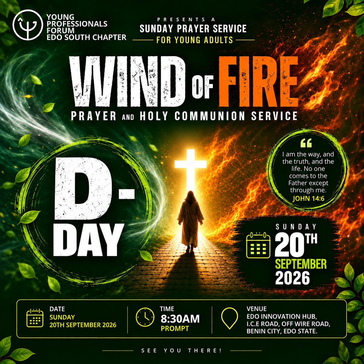 YPFEdoChapter's tweet photo. TODAY IS THE DAY! π₯
π
TODAY β Sunday, 20th September 2026
β° 8:30 AM PROMPT
π Edo Innovation Hub, I.C.E Road, off Wire Road, Benin City
Don't stay home.
Don't miss the gathering.
Come and encounter Jesus.
π₯ WE ARE READY. ARE YOU?
#WindsOfFire #YPFEdoSouth
#Prayerservice https://t.co/ceG0GAILlq