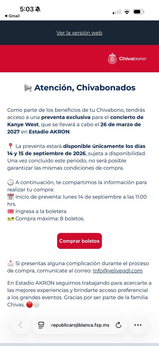 rafaeldvls's tweet photo. @Profeco
Tal parece que el @EstadioAKRON quiere lavarse las manos por la venta de boletos de un evento el cual no fue “autorizado” por el artista @kanyewest 
Boletos los cuales se vendieron desde un enlace compartido de uno de los canales de difusión OFICIAL de @Chivas 👇🏼 https://t.co/jU31hpoWO1
