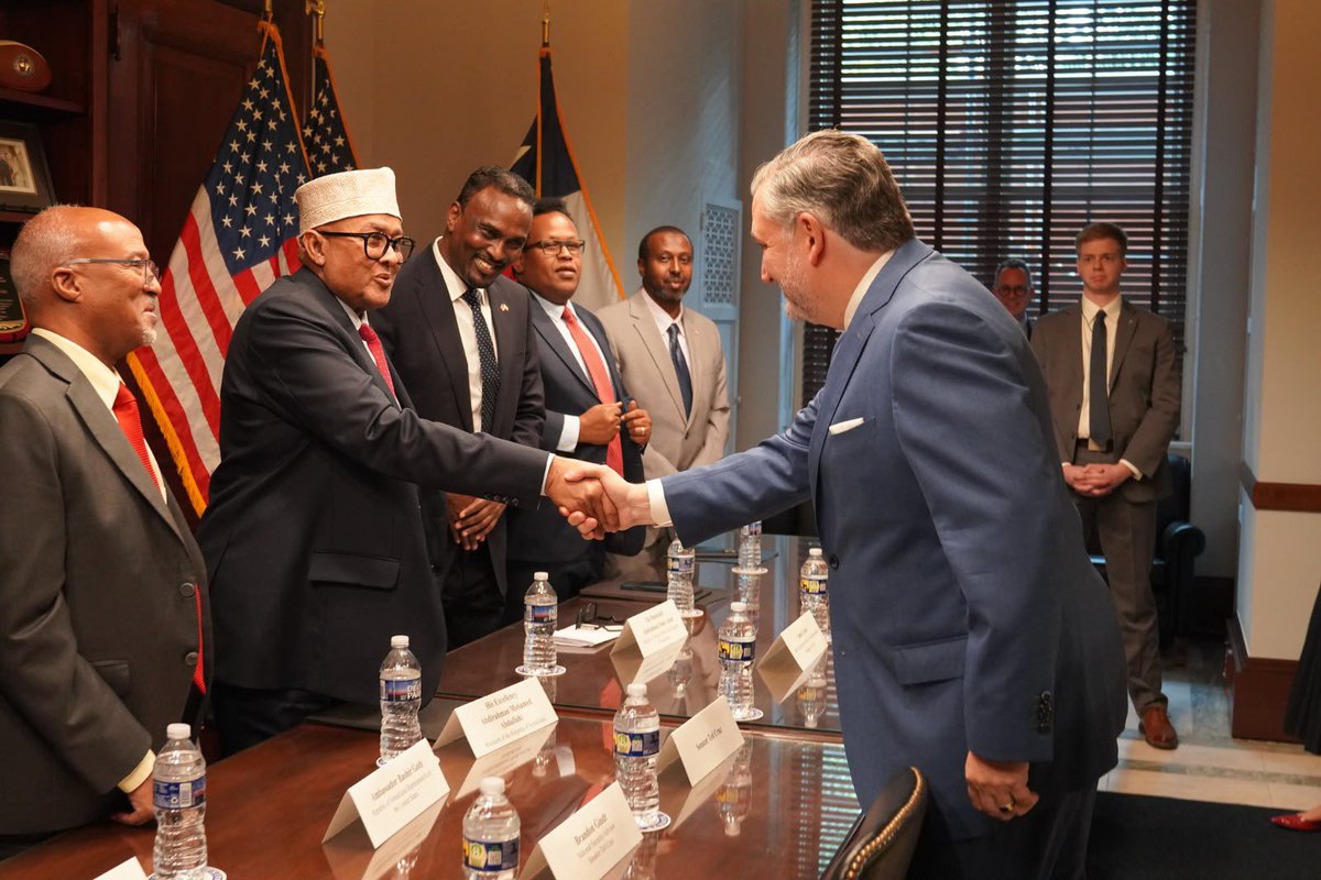 SenTedCruz's tweet photo. I had a productive meeting with Somaliland President Abdirahman Mohamed Abdullahi yesterday.

Somaliland has already established itself as a reliable partner for the United States on a range of issues, from countering terrorism to protecting shipping around the Horn of Africa. We discussed further strengthening the U.S.-Somaliland partnership.

I have been pushing the United States to deepen our partnership. I am committed to securing American recognition of Somaliland’s sovereignty and, in the meantime, I’m urging the State Department to stop treating Somaliland as the same as Somalia. The U.S. should establish a region-specific Travel Advisory specifically for Somaliland, which would reflect the reality on the ground.

I look forward to continuing our work to advance our shared security interests.