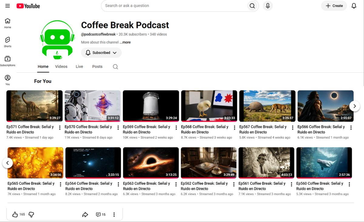 GastonGiribet's tweet photo. Nuestro podcast de ciencia Coffee Break, Señal y Ruido [@pcoffeebreak] lleva más de diez años ininterrumpidos de emisión, con más de 550 episodios emitidos en YouTube: https://t.co/GB7q4LPDZ5 Pueden escucharnos también en Spotify: https://t.co/exeFgvgTiS y en otras plataformas. https://t.co/v0Q7JSmKVZ