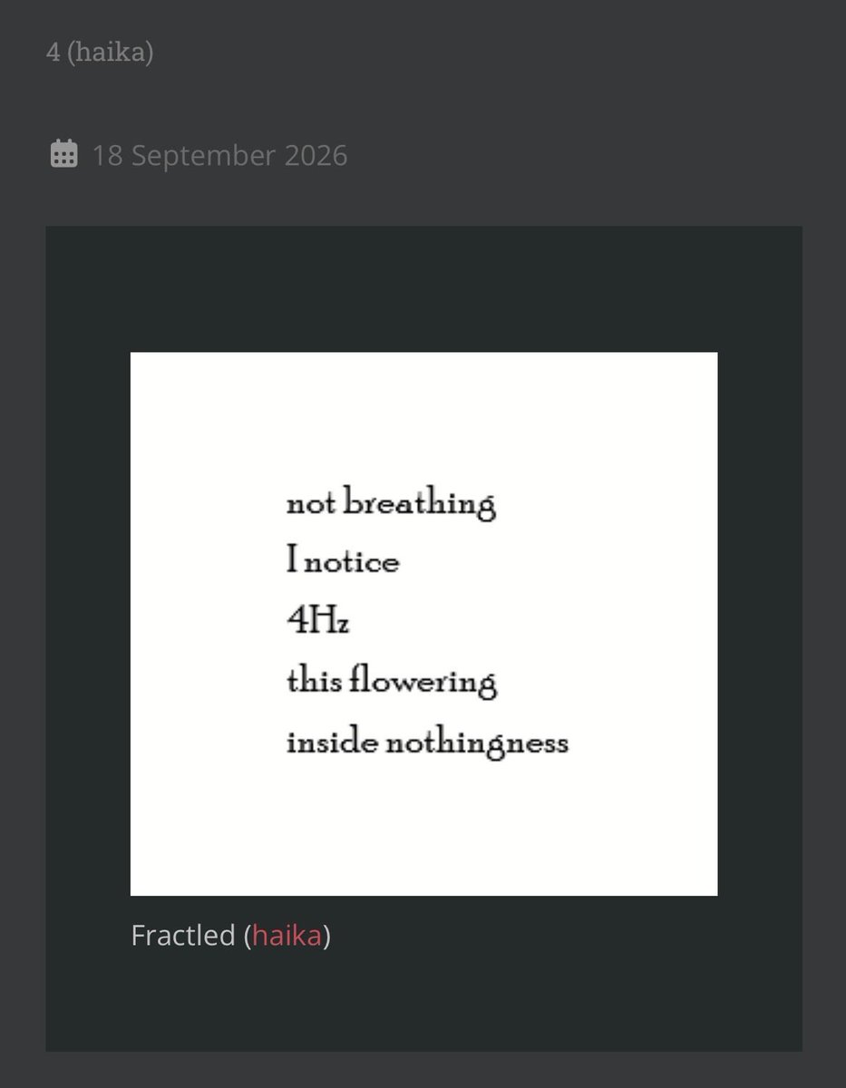 _Fractled's tweet photo. I’m very ecstatic &amp; honored to have 3 haika published in Heliosparrow including an artist statement I wrote that Richard &amp; Clayton helped finish about the form. I’m forever grateful to them for that &amp; for accepting my work. 

Artist’s statement: 

https://t.co/PDRlxrRN8E… https://t.co/9zJNRUPhzA