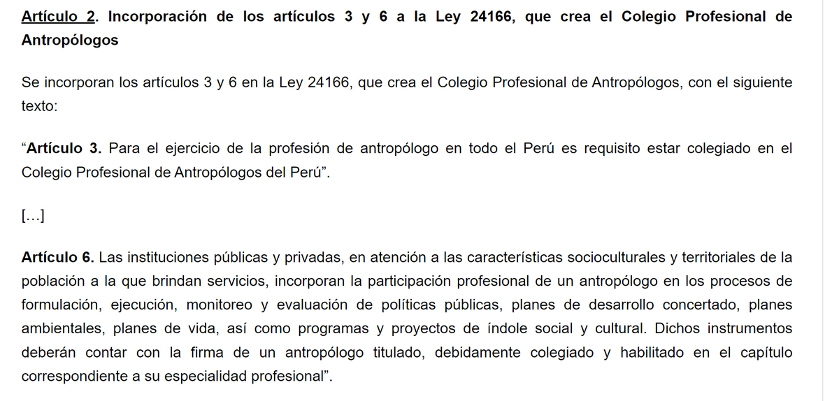 antropColonial's tweet photo. 2/2 La ley impone la presencia de un antropólogo en temas de gestión "sociocultural" y con pueblos indígenas. ¿Se consultó a los pueblos indígenas si querían contar con antropólogos para el diseño de sus planes de vida? NO. Es una afectación al derecho de la autodeterminación. https://t.co/jtdu2mZF3f