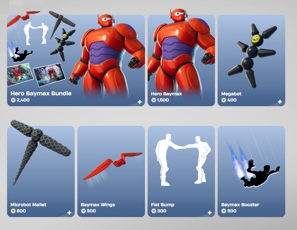 ShiinaBR's tweet photo. BAYMAX RETURNS TO FORTNITE (ONLY BASE STYLE)

Bundle 2,400 V-Bucks // Skin 1,500 V-Bucks

Use Code "Shiina" and get him here: https://t.co/cohHyxyDyN ❤️ #EpicPartner https://t.co/yysl8v1fEz