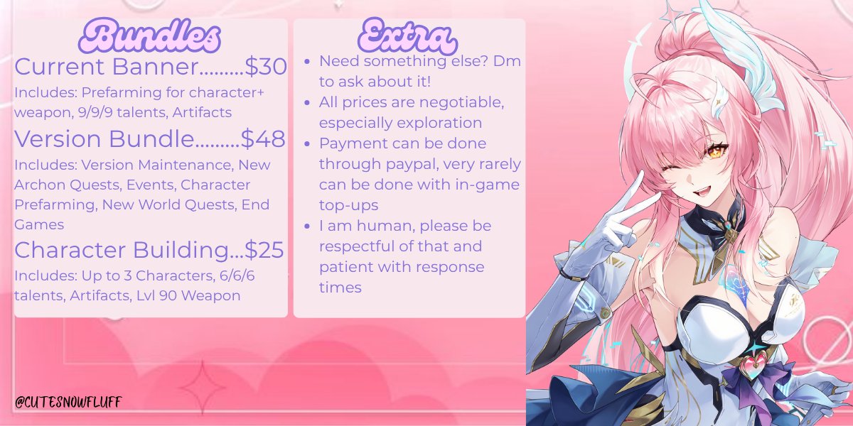 cutesnowfluff's tweet photo. ʚArcɞ , your winged pilot at your service!

Short on time? Never fear, I'm here to help! Genshin, Wuwa, even hsr! I cover all games and can help with anything!

Addition Prices + Terms of Service in replies 

Prices very negotiable; fast responses; Dm to avail~ https://t.co/79ZxvIrDL8