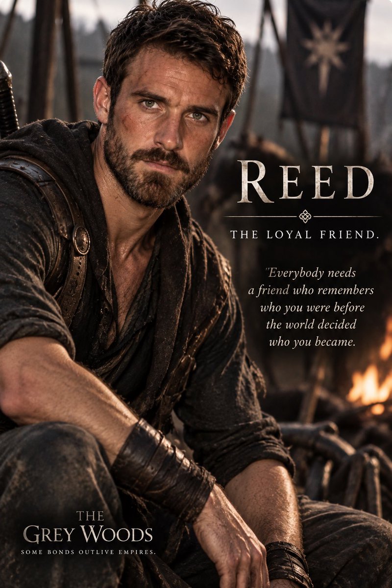 JCarsonRose's tweet photo. REED — The Loyal Friend.

Everybody needs a friend who remembers who you were before the world decided who you became.

For Madros, that man is Reed.

He’s seen the best of him. The worst of him. And he’s still standing beside him.

Some bonds outlive empires.

#TheGreyWoods https://t.co/zSvl6GcwbH