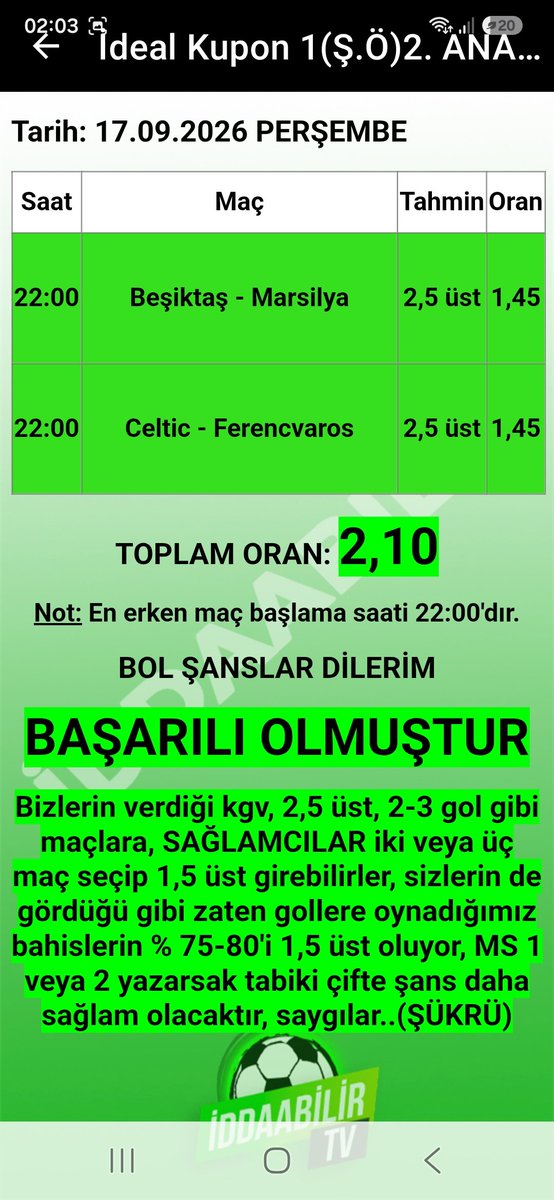sukru1905's tweet photo. İddaabilir Mobil Uygulamamızda İDDİALI PERFORMANS, paylaştığımız başarısız olan ve BAŞARILI OLAN KUPONLARIMIZ bu şekilde, oynayan ve KAZANAN dostlarımızı TEBRİK EDERİZ.👏🏻👏🏻✅️🔥🧿✍️🏻 
Uygulama Linkleri:
https://t.co/ZSqwHT9AiX
https://t.co/hTNRYhBaXm

#iddaa #iddia #iddaakuponu #iddaabilirtv #sportoto #TSvGS #yönetimistifa