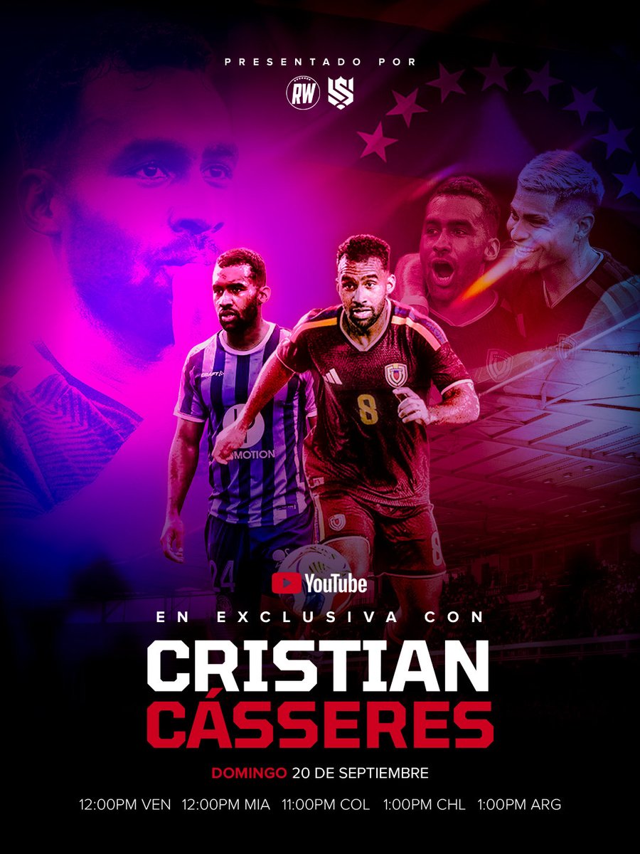 SOLOVENEX_'s tweet photo. ¡'𝐄𝐥 𝐭𝐨𝐫𝐢𝐭𝐨' Cásseres 𝐞𝐧 𝐞𝐱𝐜𝐥𝐮𝐬𝐢𝐯𝐚! • 🐃🇻🇪

.@Casseres23 y una charla imperdible.

𝐄𝐬𝐭𝐞 𝐝𝐨𝐦𝐢𝐧𝐠𝐨 𝐞𝐧: @SOLOVENEX_. 

¡𝐓𝐞 𝐞𝐬𝐩𝐞𝐫𝐚𝐦𝐨𝐬 𝐚 𝐥𝐚𝐬 𝟏𝟐:𝟎𝟎 𝐝𝐞𝐥 𝐦𝐞𝐝𝐢𝐨𝐝𝐢́𝐚! 

🔗 • ¡Dale clic al link de abajo!

#SVX / #EXCL / #YouTube https://t.co/n4DaZ3fPJI