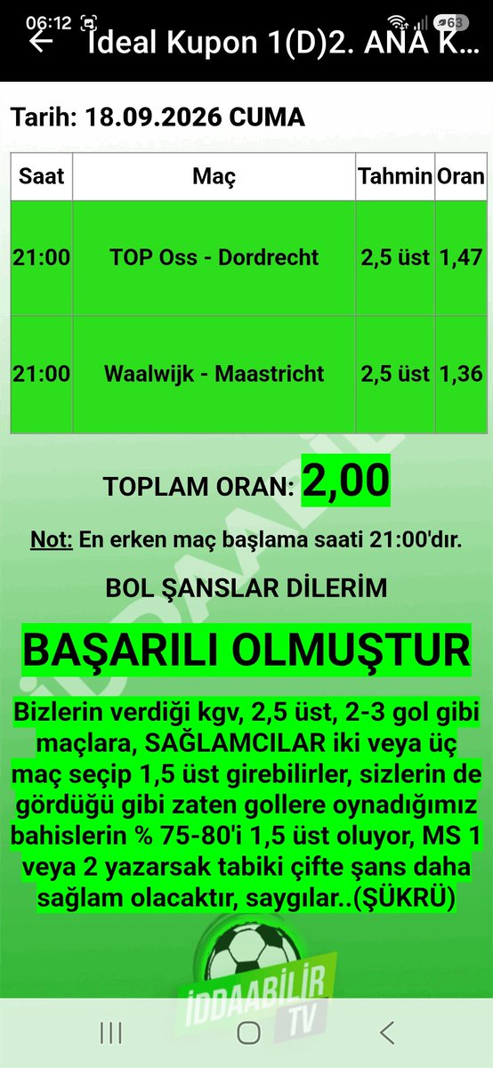 sukru1905's tweet photo. İddaabilir Mobil Uygulamamızda İDDİALI PERFORMANS, paylaştığımız başarısız olan ve BAŞARILI OLAN KUPONLARIMIZ bu şekilde, oynayan ve KAZANAN dostlarımızı TEBRİK EDERİZ.👏🏻👏🏻✅️🔥🧿✍️🏻 
Uygulama Linkleri:
https://t.co/ZSqwHT9AiX
https://t.co/hTNRYhBaXm

#iddaa #iddia #iddaakuponu #iddaabilirtv #sportoto #TSvGS #yönetimistifa #Galatasaray #Fenerbahce #Besiktas