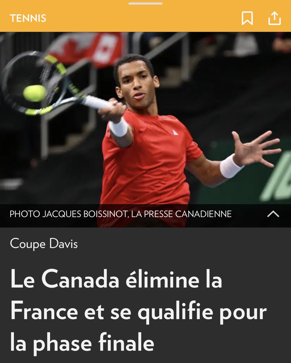 CFrechette's tweet photo. QUEL MOMENT !🎾

Félix Auger-Aliassime l’a fait ! Une victoire devant les siens, à Québec, pour envoyer le Canada en quarts de finale de la Coupe Davis.

Bravo Félix, quelle fierté !👏 https://t.co/Wao6It9LGj