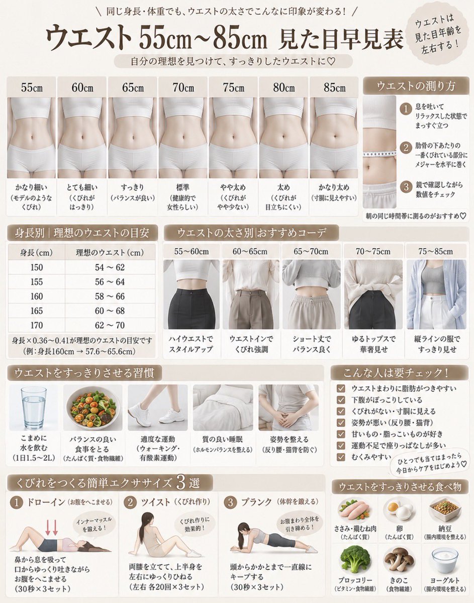 akanuke_recipi's tweet photo. ウエスト55〜85cm見た目早見表⇩ https://t.co/YAxCbwhyTF