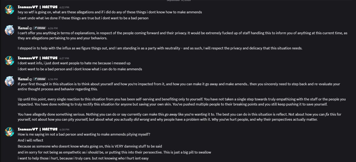 KazualVT's tweet photo. You have been made aware, especially by me. You know that you harassed many AFAB people. This is a false portrayal of what is happening. 

You initially WENT on a hiatus over harassing Aurora.

That's why you're dming everyone you can to apologize for being a sex pest. https://t.co/2Ktp07wJGr