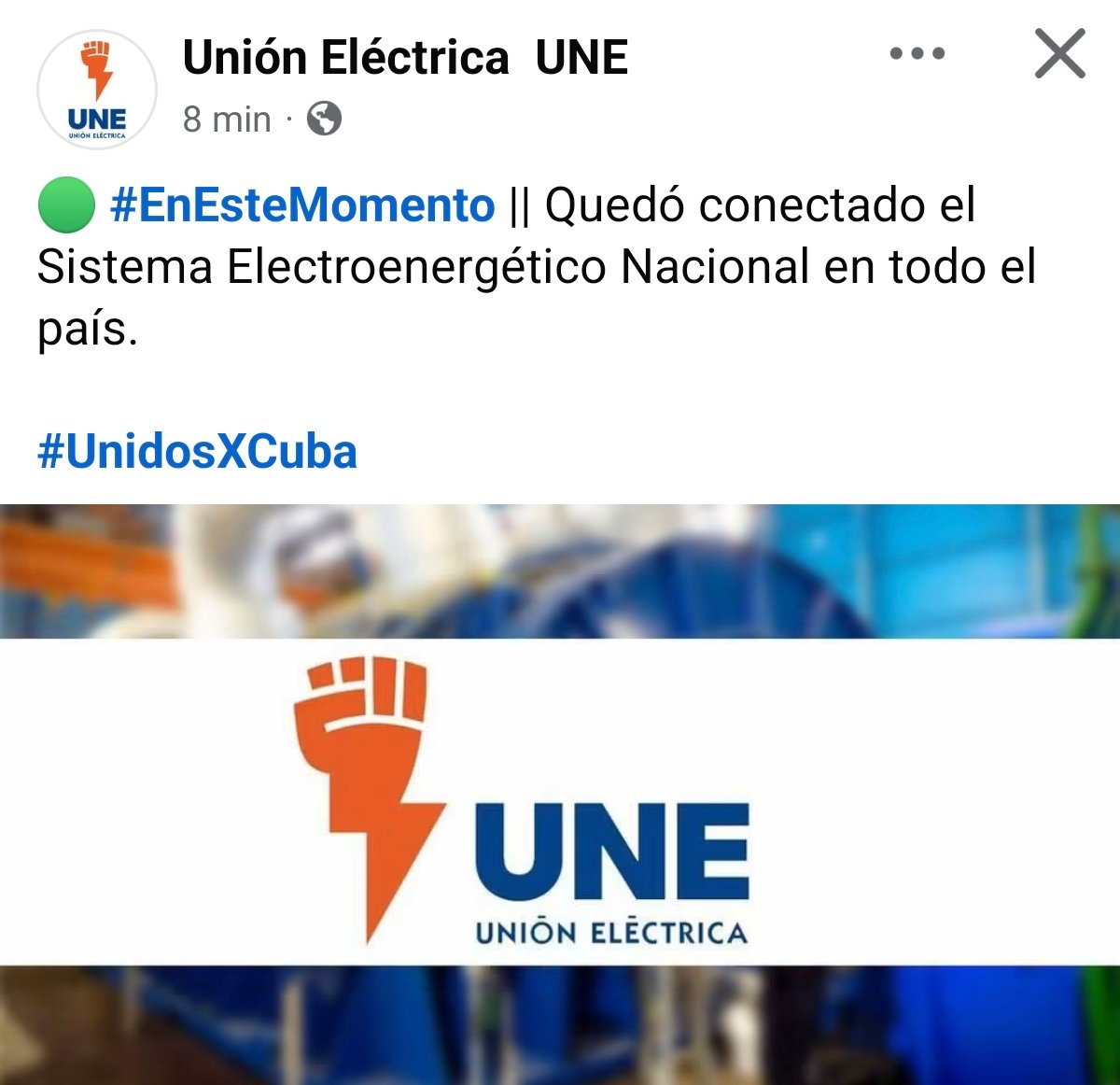 PartidoPCC's tweet photo. 🟢 #EnEsteMomento || Quedó conectado el Sistema Electroenergético Nacional en todo el país.

#UnidosXCuba https://t.co/s39ciE36au