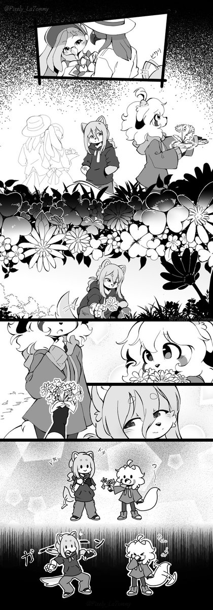 Pixely8's tweet photo. Ya mucho tiempo desde que publico un dibujo propio por aquí 

Hace unos días mientras creaba escenarios románticos ficticios entre mis oc's recordé que las cabras comen flores... https://t.co/PcluuCnDxy