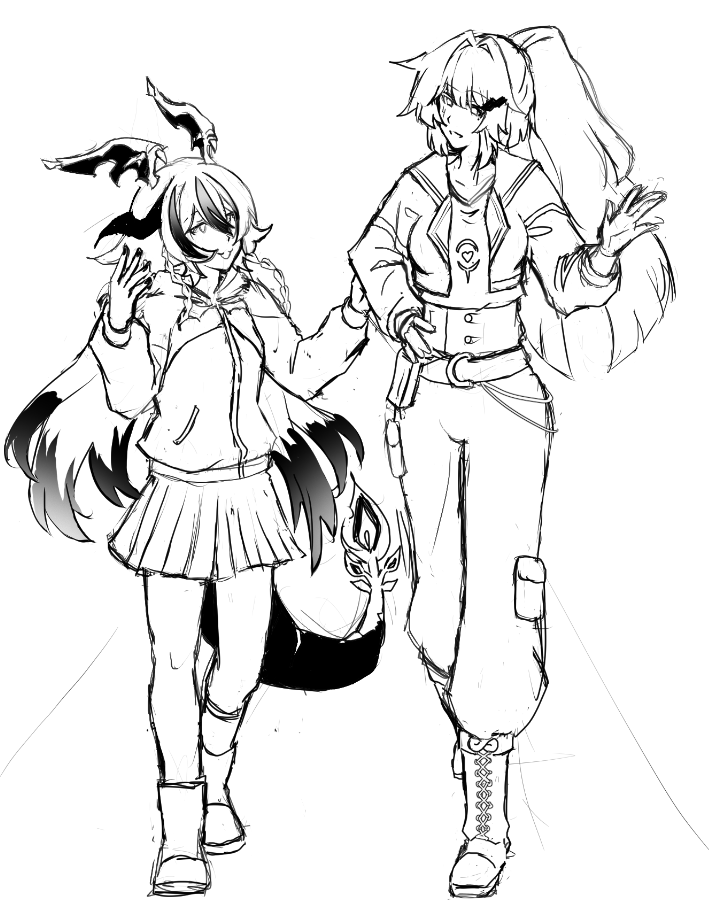 FukimeiSamsara's tweet photo. Rushed doodle of their outfits from the new Anniversary animation!!! #rkgk #Corelia #DailyCorelia https://t.co/VUXfmapker