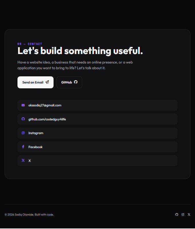 obash4life's tweet photo. Been putting more work into my portfolio lately.

It now better reflects what I’m actually focused on — building real products, full-stack engineering, and shipping.

Currently building VerifiedNG.

Portfolio is live. 🚀

https://t.co/ps3hRfKiIe

#BuildInPublic #WebDevelopment https://t.co/RLUDljPaOG